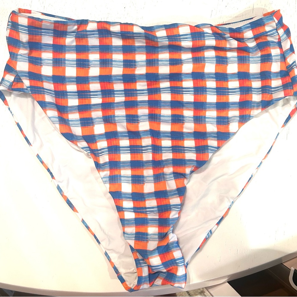 Anthropologie Maeve Blue and Orange Plaid Bikini Bottoms